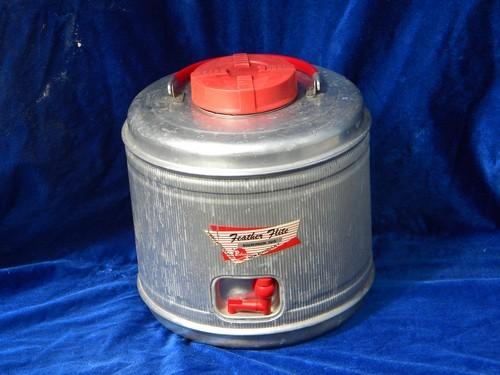 vintage aluminum picnic & camping thermos, 50s-60s insulated cooler jug