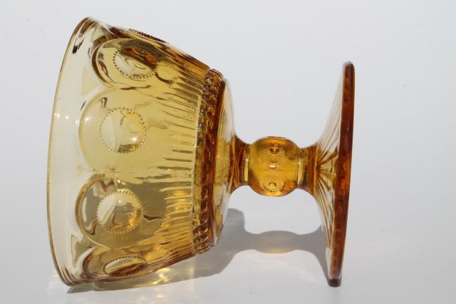 vintage amber glass coinspot thumbprint glasses, Bartlett Collins Manhattan sherbet dishes