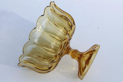 vintage amber glass compote bowl / pedestal fruit dish, Fairfield Anchor Hocking