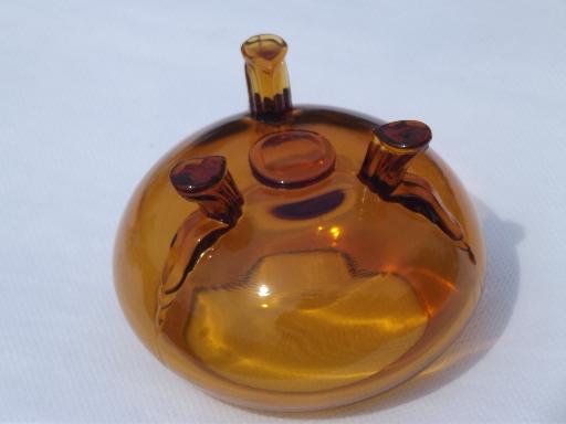 vintage amber glass footed bowl w/ flower frog for ball shaped bouquets