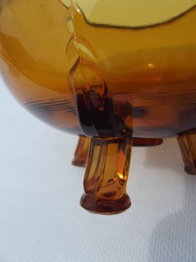 vintage amber glass footed bowl w/ flower frog for ball shaped bouquets