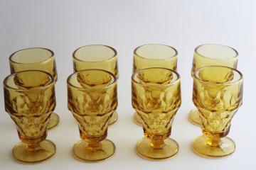 vintage amber glass footed tumblers or iced tea glasses, Georgian pattern drinking glasses set