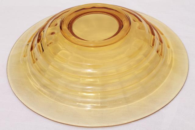 vintage amber glass large console bowl, block optic pattern depression glass
