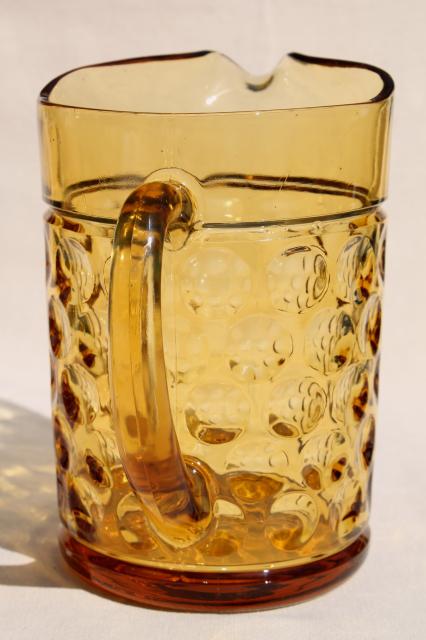 vintage amber glass pitcher, thumbprint dots / optic dot coin spot pattern glass
