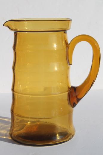 vintage amber glass sangria pitcher, 'saturn' ring band pattern glas