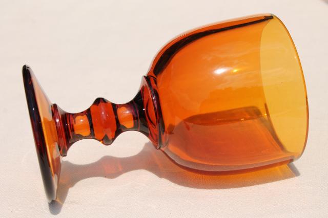 vintage amber glass wine glasses / water goblets, 60s 70s retro Hoffman House stemware