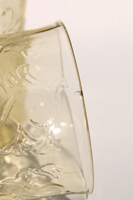 vintage amber yellow depression glass Madrid pattern lemonade set, pitcher & drinking glasses