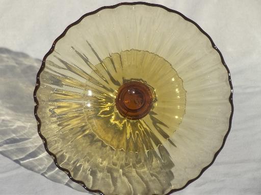 vintage amber yellow hand blown glass fruit stand, pedestal bowl compote