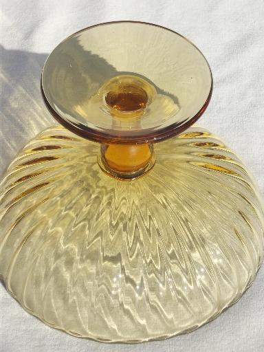 vintage amber yellow hand blown glass fruit stand, pedestal bowl compote