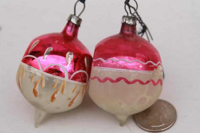 vintage antique glass Christmas tree ornaments, shabby worn fancy window balls, bell, flower