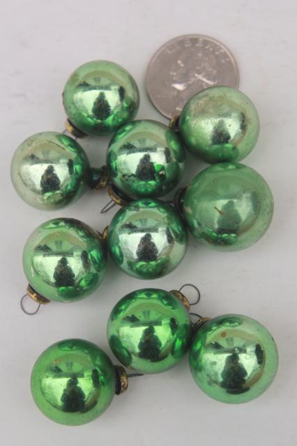 vintage antique glass Christmas tree ornaments, shabby worn fancy window balls, bell, flower