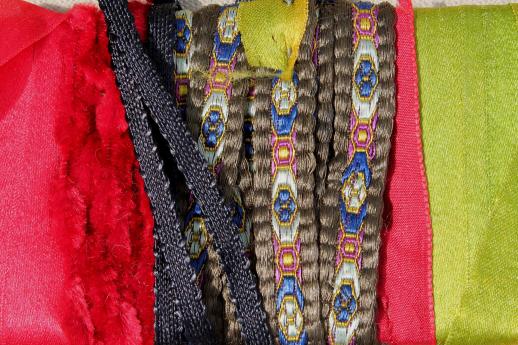 vintage & antique ribbons, some silk or velvet - millinery trim hat ribbon & sewing trim lot