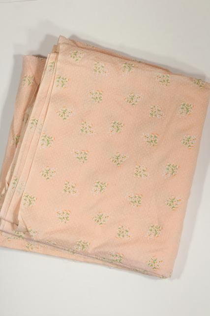 vintage apricot peach cotton fabric w/ flocked flowers, swiss dot pin dotted material