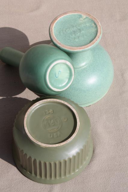 vintage art deco matte green pottery planters & vases, McCoy floraline etc.