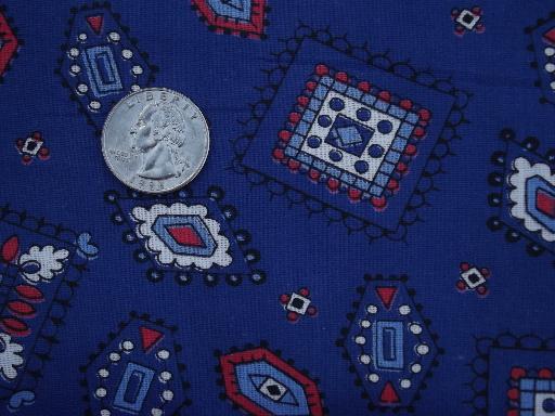 vintage bandana print cotton fabric, red and white on navy blue 36 wide