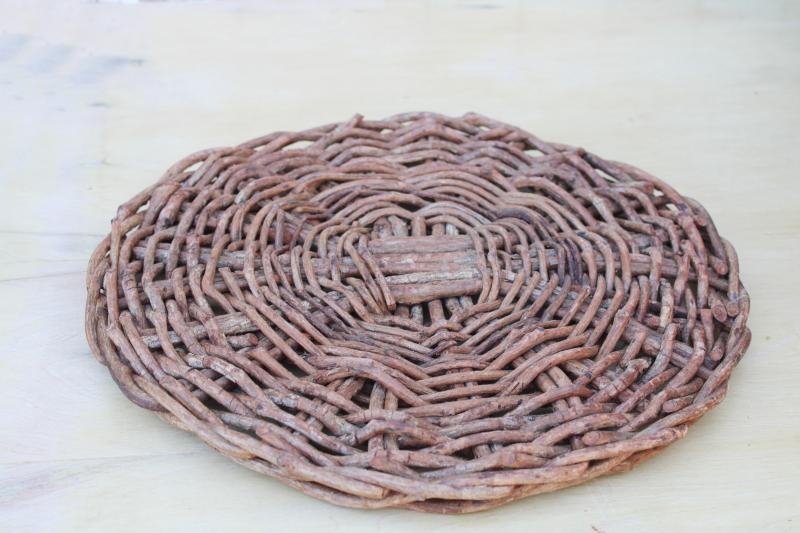 vintage basket woven vine tray, rustic french country style cheese board plate