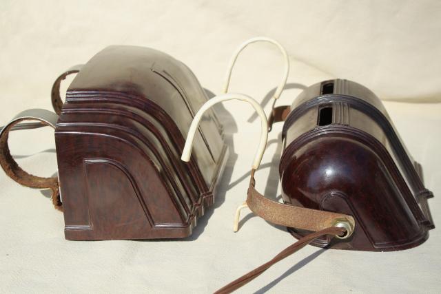 vintage bed headboard lamps, art deco reading lights w/ brown bakelite shades