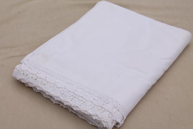 vintage bed linens w/ handmade crochet lace, cotton sheets & pillowcases w/ wedding bells edging