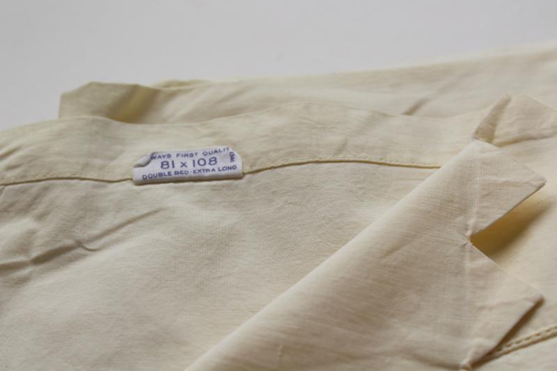vintage bed sheets, pale yellow pure cotton percale bedding in original package