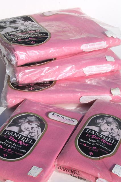 vintage bedding lot, candy pink cotton blend fabric, new in package double bed sheets & pillowcases
