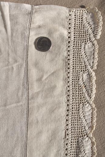 vintage bedding set, crochet lace trimmed cotton pillowcases & full flat sheet