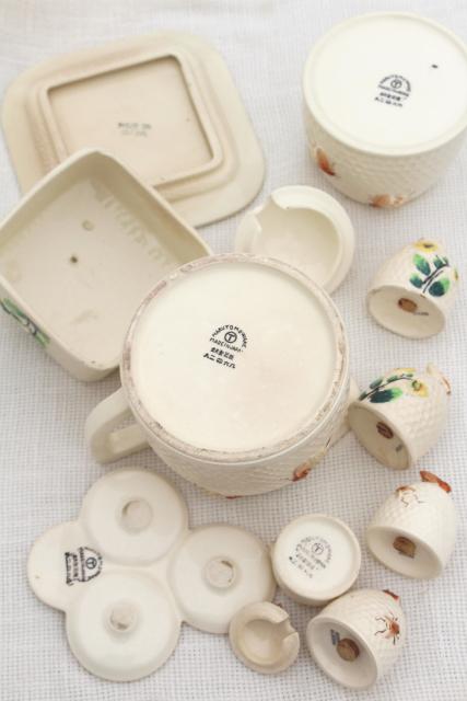 vintage beeware w/ ceramic bees, bee skep jam jar pot, comb honey box or butter dish, milk jug pitcher