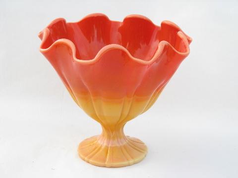 vintage bittersweet orange slag glass, large compote or flower bowl