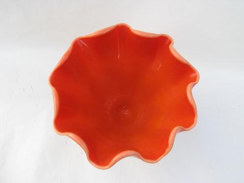vintage bittersweet orange slag glass, large compote or flower bowl