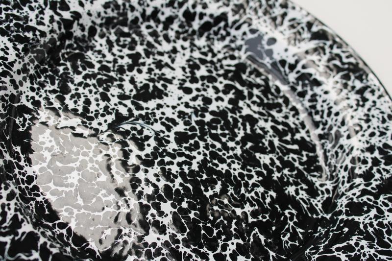 vintage black & white splatter ware enamelware plate, modern farmhouse neutral colors