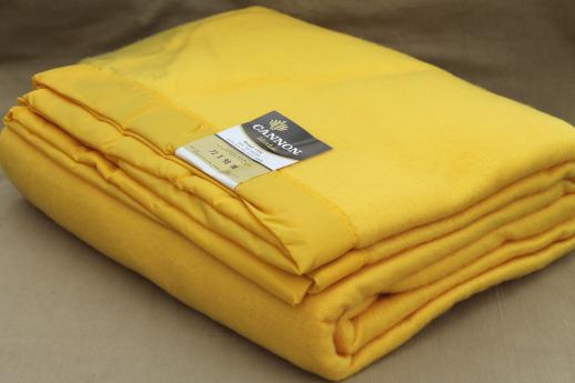 vintage blanket in sunshine yellow, Cannon / Drexel bed blanket w/ original label