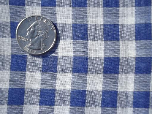 vintage blue and white checked gingham, sheer crisp pure cotton fabric