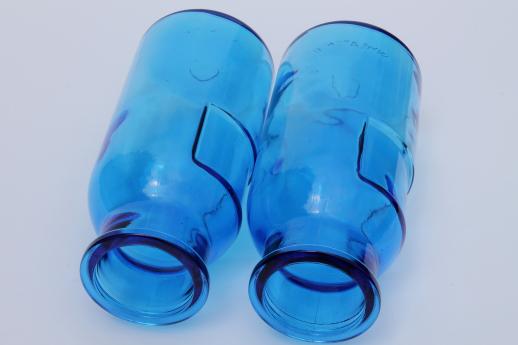 vintage blue glass canister jars, apothecary jar type Wheaton bottles