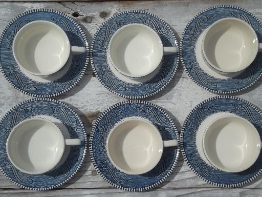 vintage blue & white Currier & Ives Royal china cups and saucers set of 6