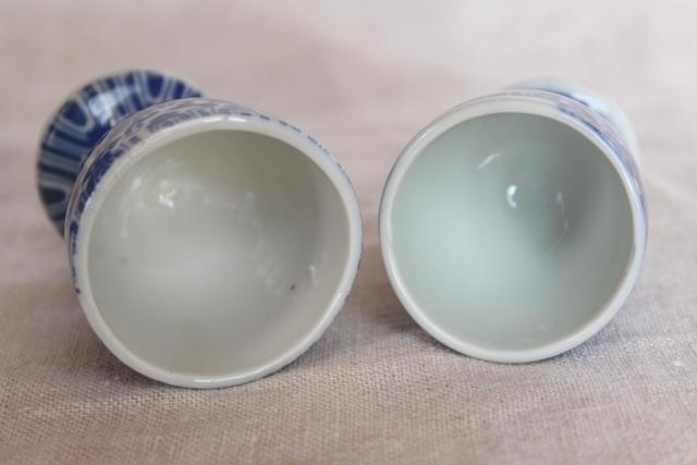 vintage blue & white chinoiserie china egg cups, phoenix bird Japan phoenixware