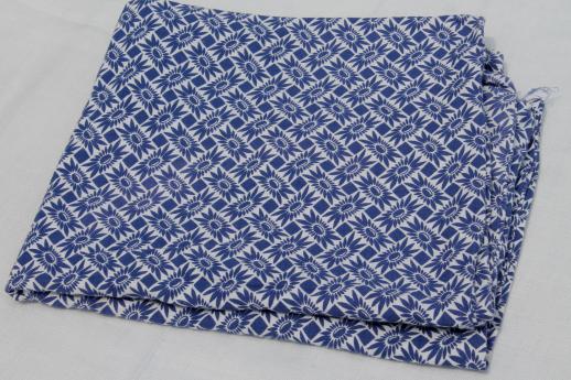 vintage blue & white print cotton feedsack fabric, sewn sack w/ original chain stitching