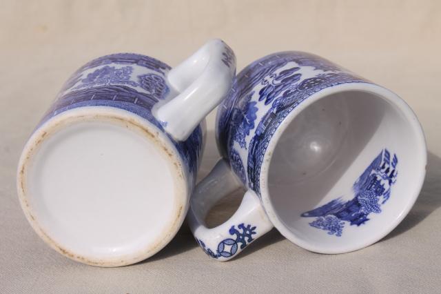 vintage blue & white willow pattern ironstone china mugs or coffee cups