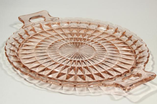 vintage blush pink depression glass serving plate tray, Jeannette Windsor pattern