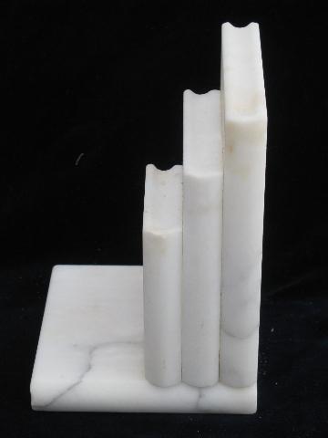 vintage book ends, pair of white alabaster or Italian marble bookends