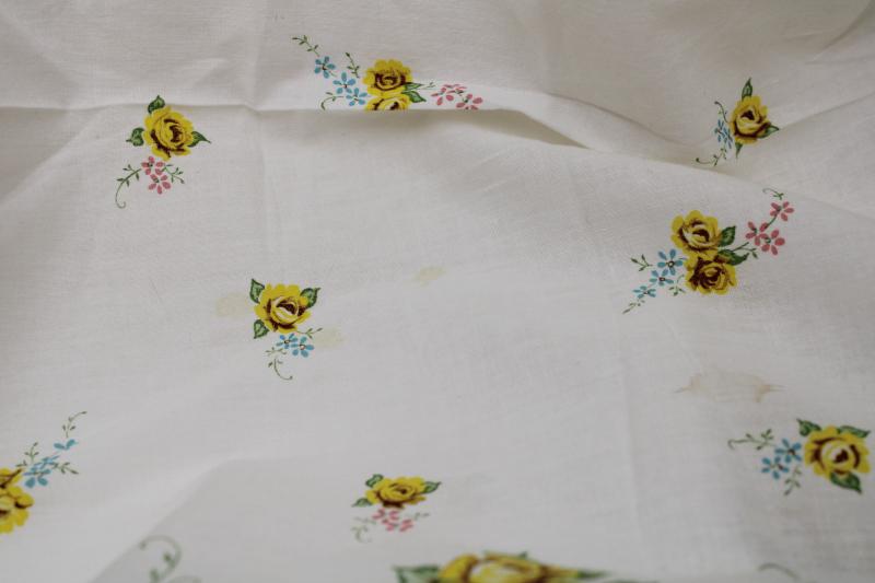 vintage border print cotton lawn fabric, pillowcases yardage floral w/ yellow