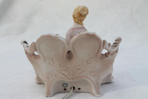 vintage boudoir lamp, china figurine of a beautiful lady on french rococo sofa