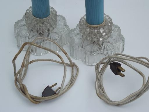 vintage boudoir lamps pair, pressed glass and plastic or bakelite