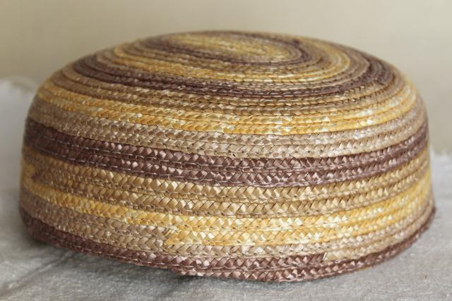 vintage braided straw basket bowls, rustic natural textural neutral colors