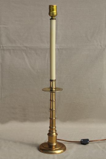 vintage brass candlestick lamp, colonial bamboo desk or table lamp w/ candle stick bas