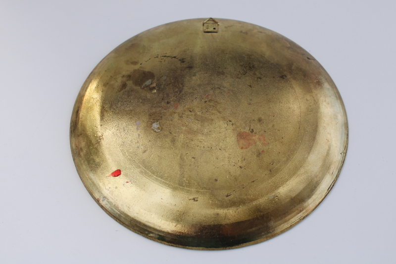 vintage brass dish w/ vitreous enameled glass mandala design in red green gold