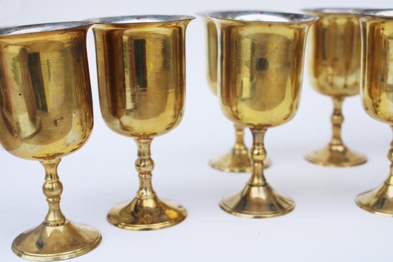 vintage brass goblets, wine glasses for gothic style banquet or rustic wedding