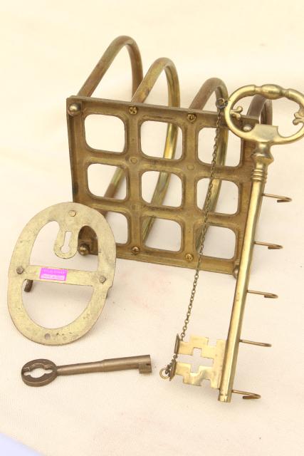 vintage brass key hooks & brass mail sorter letter holder - entryway organizers