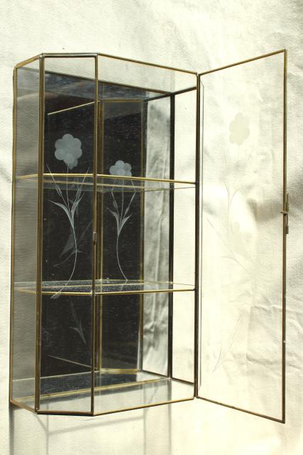 vintage brass & mirror glass vitrine box, miniature curio cabinet display case