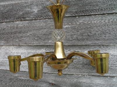 vintage brass pressed glass hanging lamp