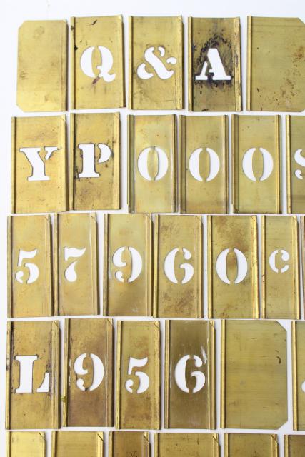 vintage brass stencils interlocking letters, old type lettering, numbers, punctuation