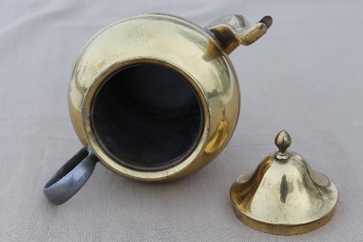 vintage brass teapot, old Farberware Brooklyn New York brass tea kettle pot